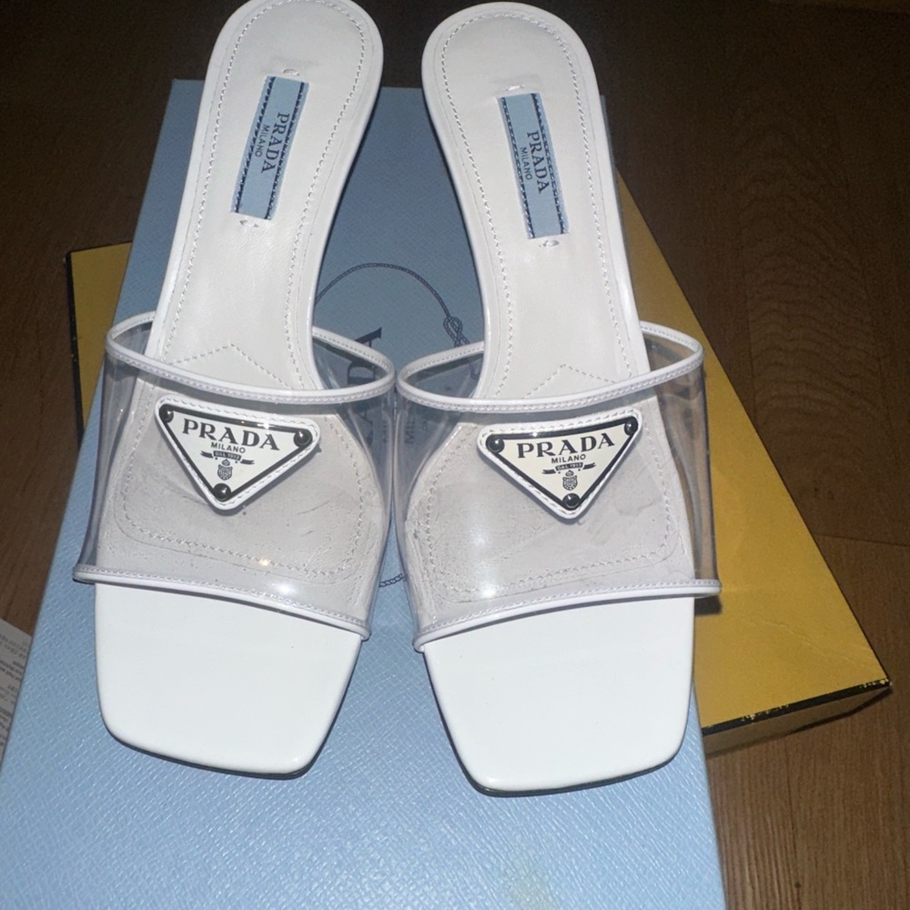 Prada Clear and White Women's Mules